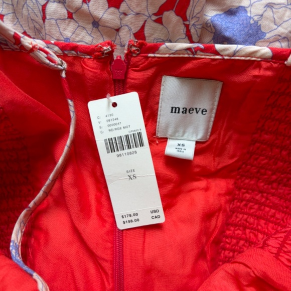 Maeve Anthropologie Sleeveless Midi Dress Ruched Back sz XS Red Floral NWT - Picture 5 of 6